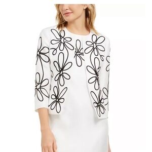 Kasper- Embroidered  Sheath Dress and Open Cropped Jacket